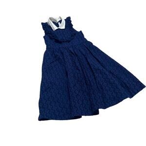 JANIE AND JACK Lilac Loves Navy Eyelet Dress size 6 100% cotton